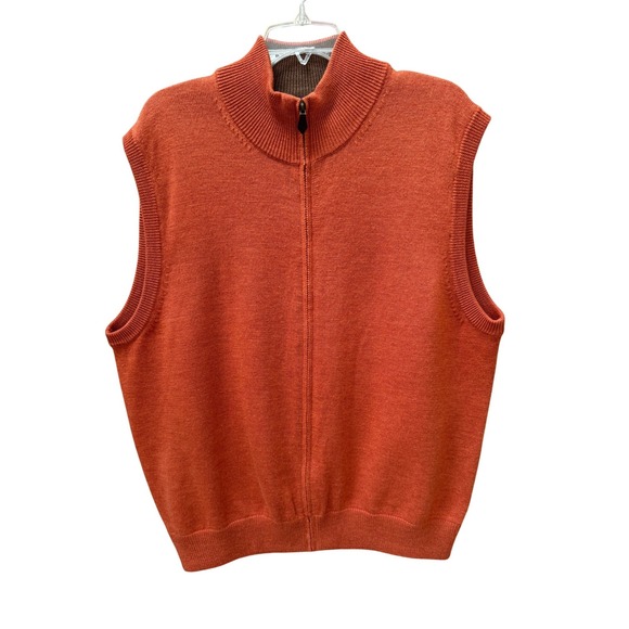 Vintage Brooks Brothers Merino Wool Zip Sweater Vest Burnt Orange XL